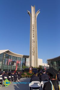 Cypress College campanile during commencement