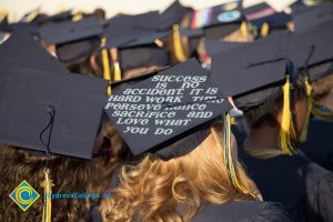 A graduation cap reads "Success is no accident. It is hard work, time, perseverance, sacrifice, and love what you do"