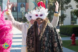 Santanu Bandyopadhyay wearing a mask for the Mardi Gras parade