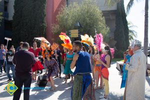 Students dressed for Mardi Gras parade.