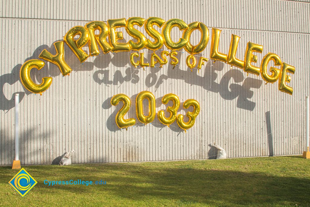 Cypress College Class of 2033 balloon arch.