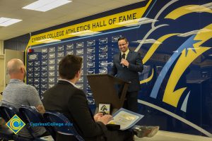 Speaker at the Cypress College Athletics Hall of Fame event.