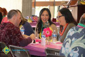 Employees eating at end-of-the-year luau