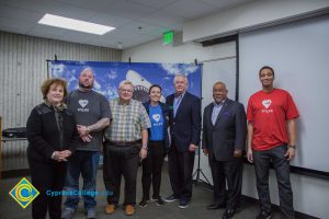 Group of men and women at the Fall 2018 Shark Tank.