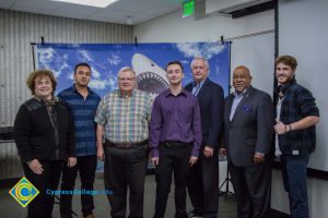 Group of men and women at the Fall 2018 Shark Tank.