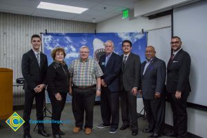 Group of men and women at the Fall 2018 Shark Tank.