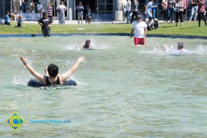 People in the pond for the 50th anniversary celebration.