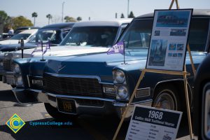 Vintage cars with original info from 1968 on display for the college's 50th anniversary.