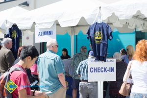 Cypress College's 50th Anniversary Festival and Reunion check in booth.