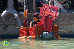 A dragon rowboat in the pond for the 50th anniversary celebration.