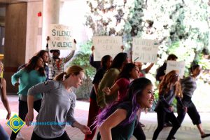 Flash mob dancing for Sexual Assault Awareness Month.