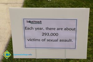 Sexual Assault Awareness month sign on the lawn.