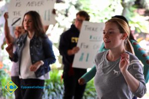 Flash mob dancing for Sexual Assault Awareness Month.