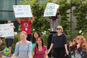 Flash mob dancing for Sexual Assault Awareness Month.