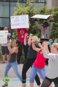 Flash mob dancing for Sexual Assault Awareness Month.