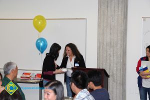A student receiving an award.