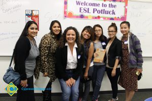 Staff and students at the 2014 ESL Scholarship Potluck.