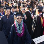 Graduating students walking the commencement processional.