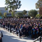 Aerial view of graduates during commencement.