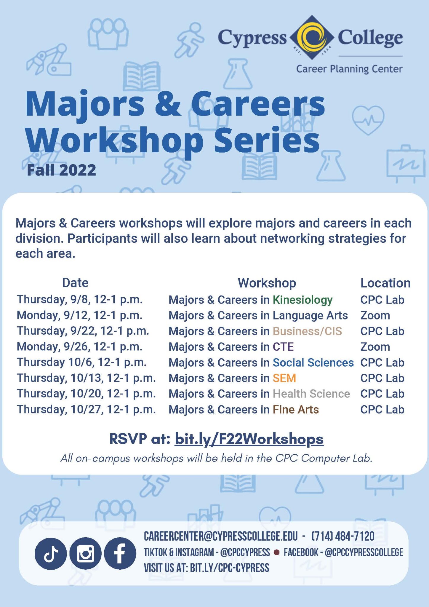 Majors & Careers Workshop Series flyer