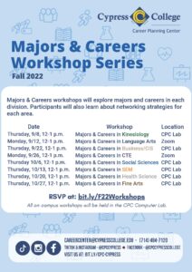 Majors & Careers Workshop Series flyer