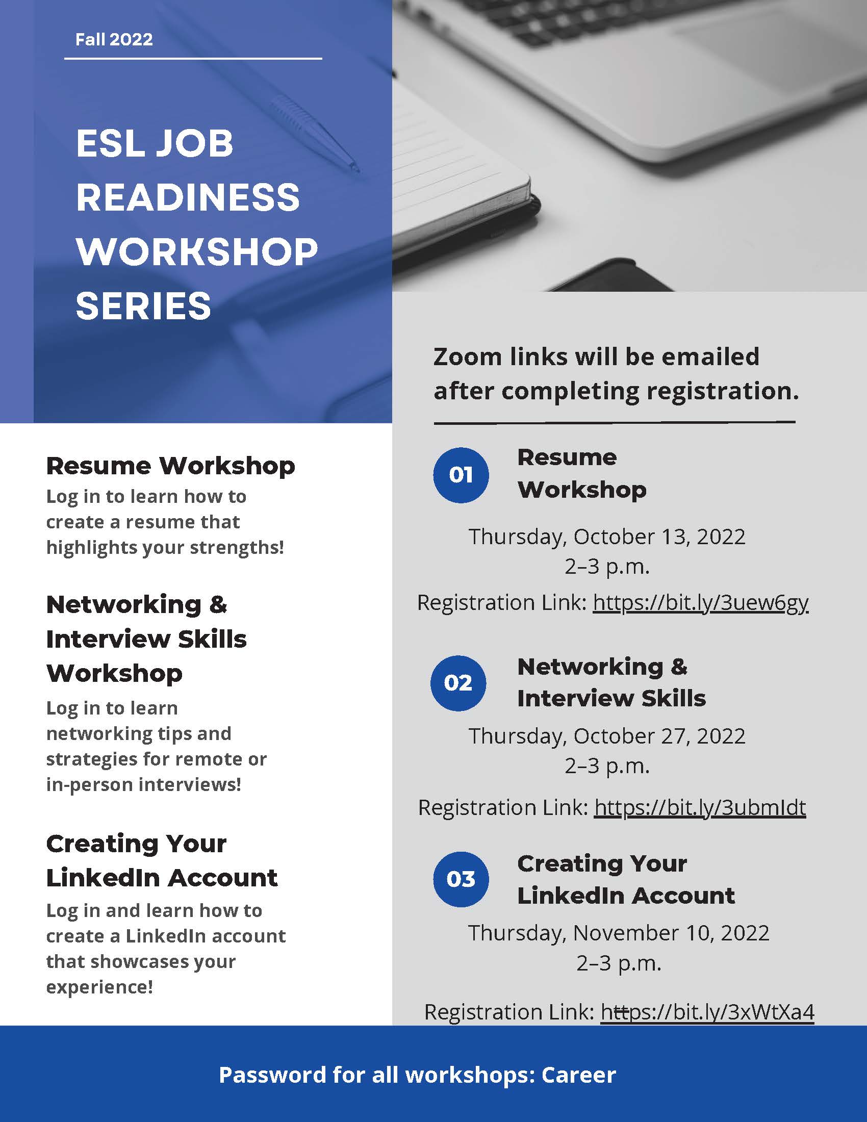 ESL Readiness Workshop flyer