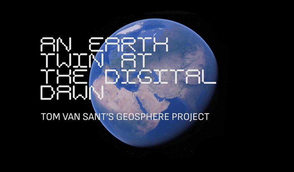 Text "An Earth Twin at the Digital Dawn" over an image of the Earth against a black background
