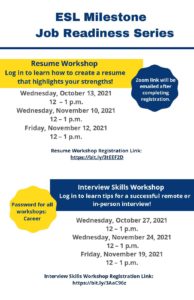 ESL Milestone Job Readiness Series flyer