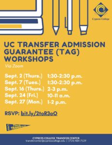UC Transfer Admission Guarantee workshops flyer