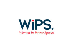 Logo of WiPS (Women in Power Spaces) featuring stylized text with a blue and red color scheme, highlighting women's empowerment.