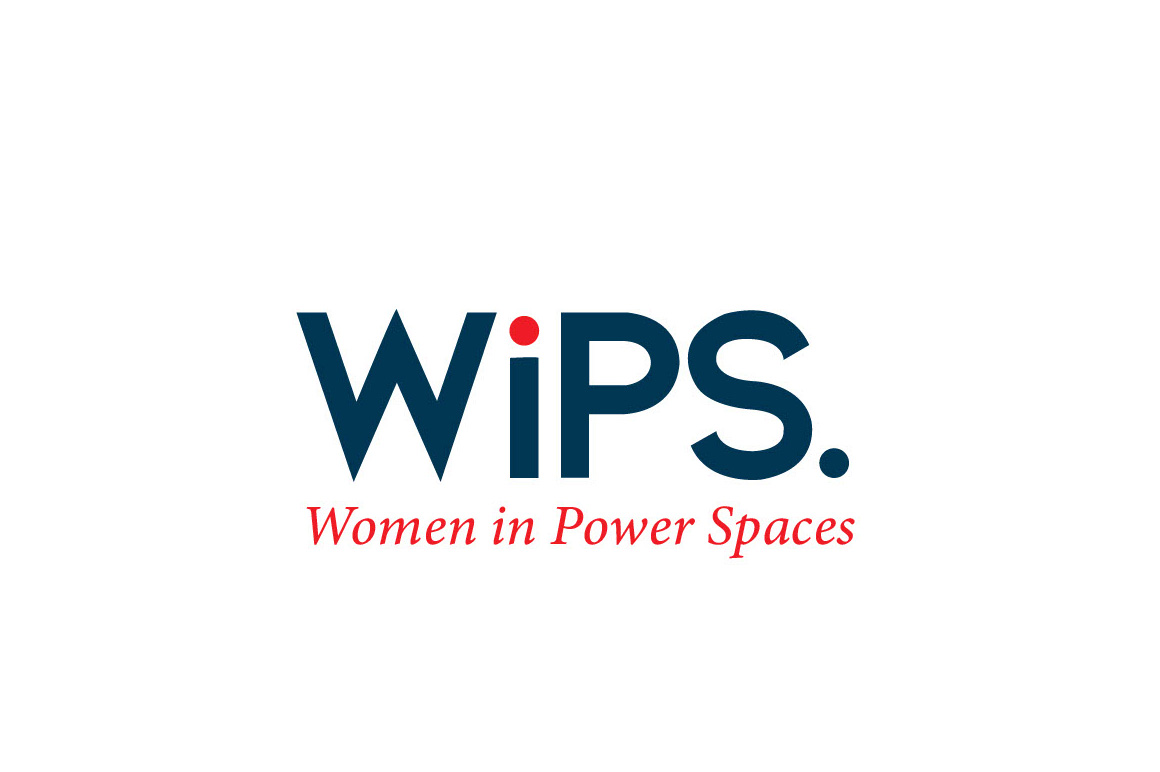 Logo of WiPS (Women in Power Spaces) featuring stylized text with a blue and red color scheme, highlighting women's empowerment.