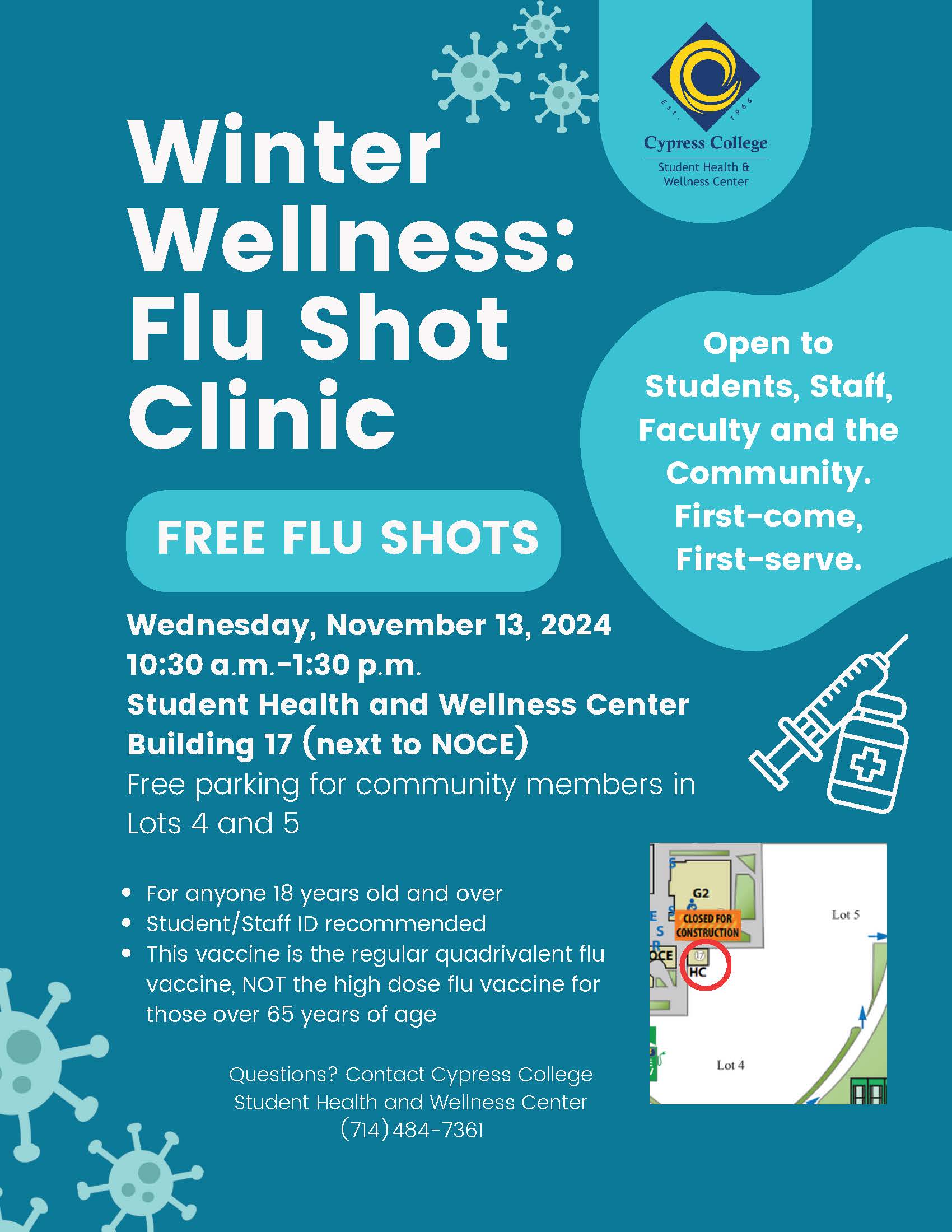 A winter wellness flu shot clinic flyer highlighting vaccination information, encouraging community health and flu prevention.