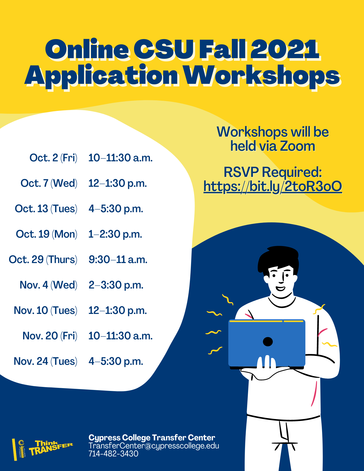 Online CSU Fall 2021 Application Workshops flyer