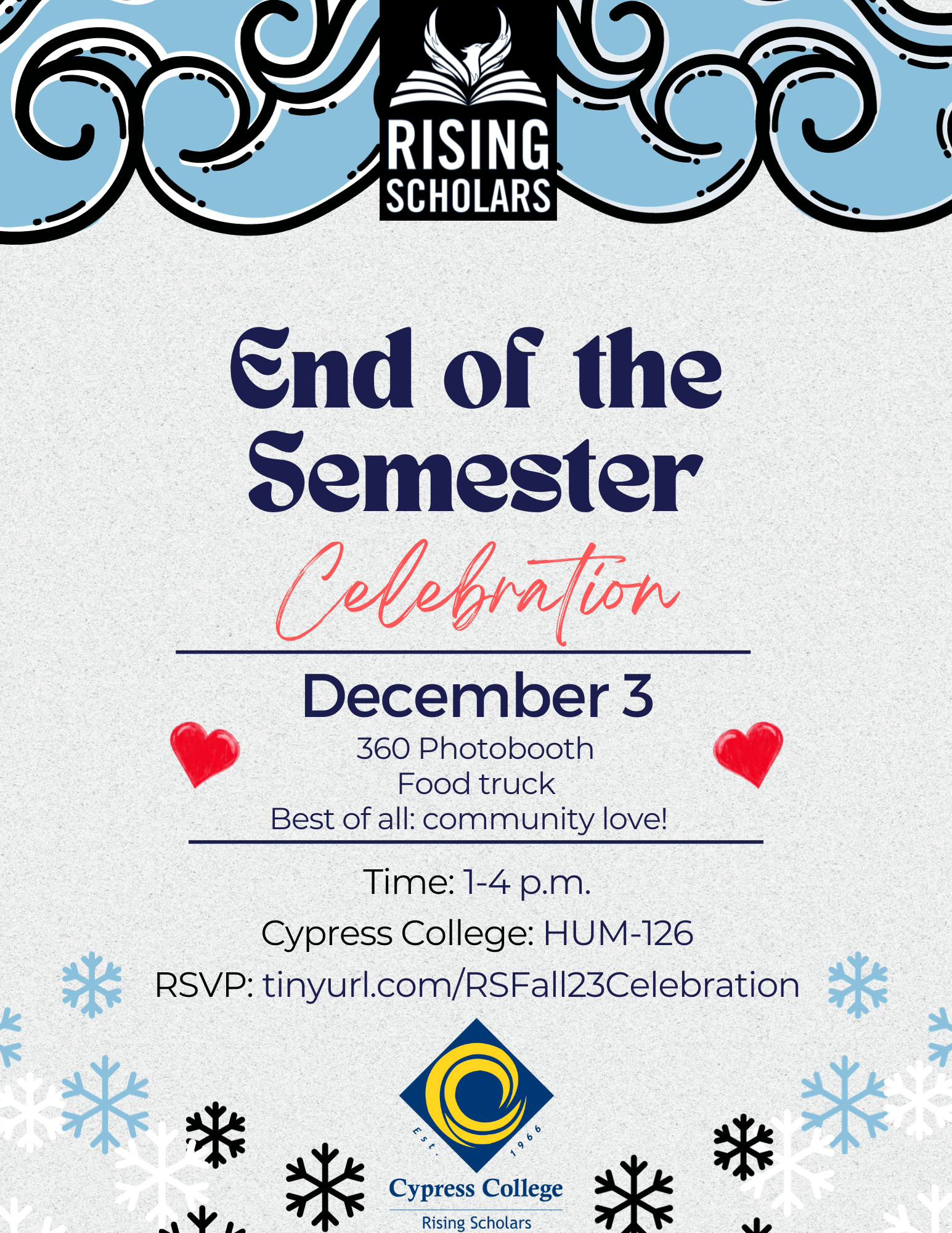 Rising Scholars End-of-Semester Celebration flyer