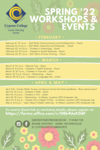 Spring '22 Career Planning Center Workshops & Events