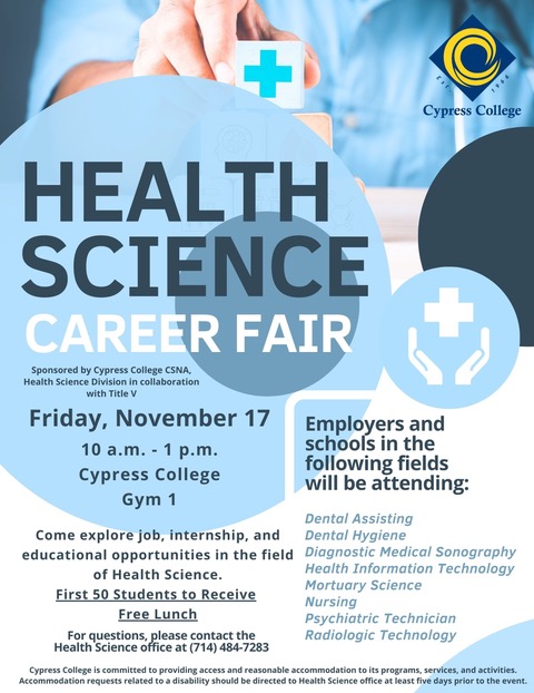 A flyer for a Health Science Career Fair, the details of which can be found in the body of this post. 