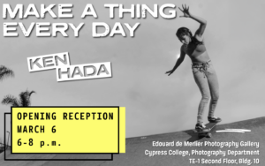 Ken Hada photo exhibit poster showing a girl with brown skin skateboarding down a half-pipe ramp.