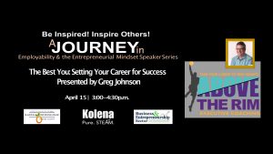 Image promoting job-hunting event featuring motivational speaker Greg Johnson of Above the Rim job coaching.