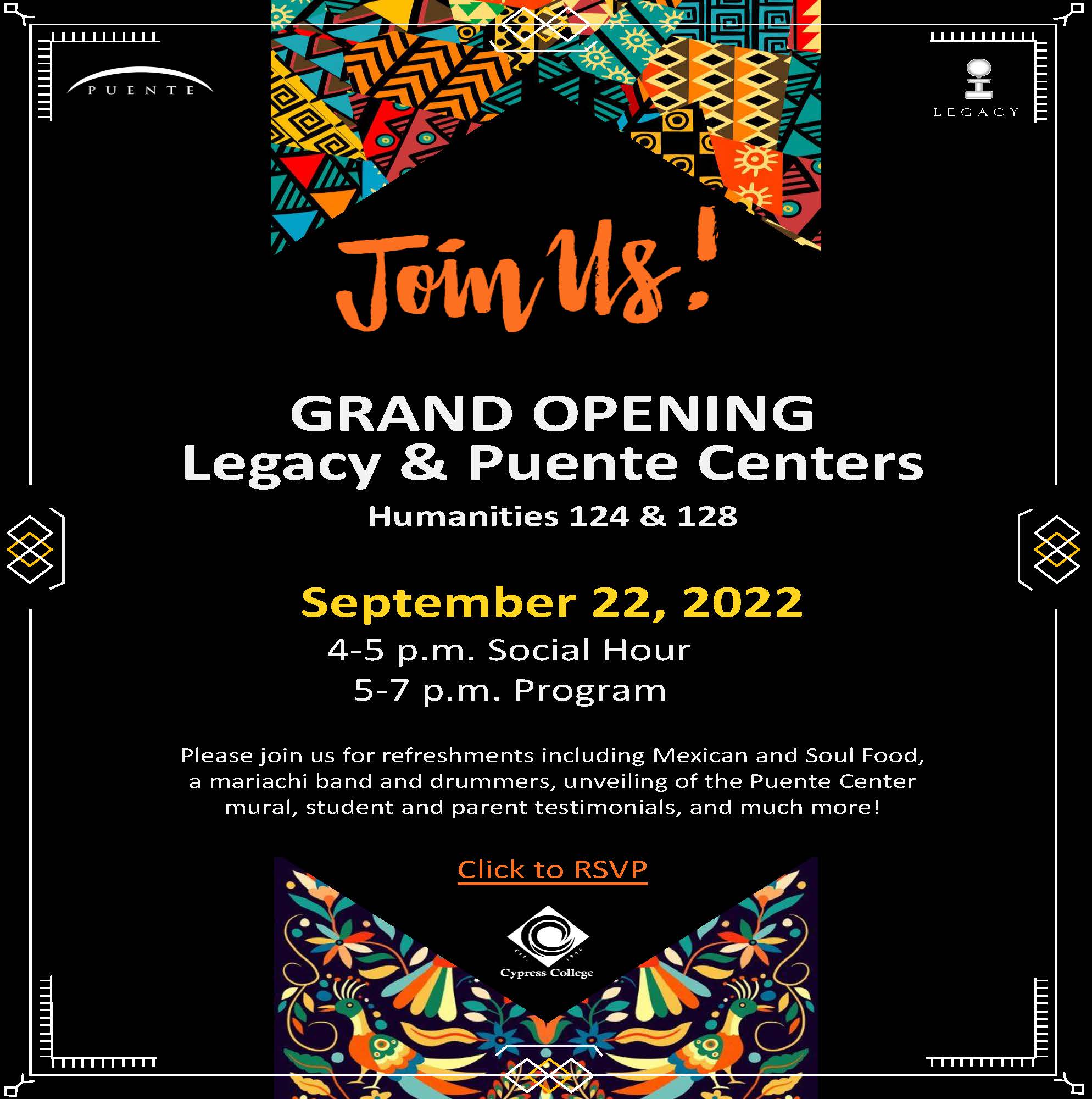 Legacy and Puente Centers Grand Opening flyer
