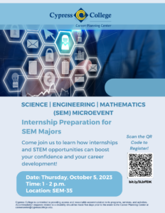 A flyer for an internship preparation meeting for SEM majors, the text of which can be found in the body of this event posting.