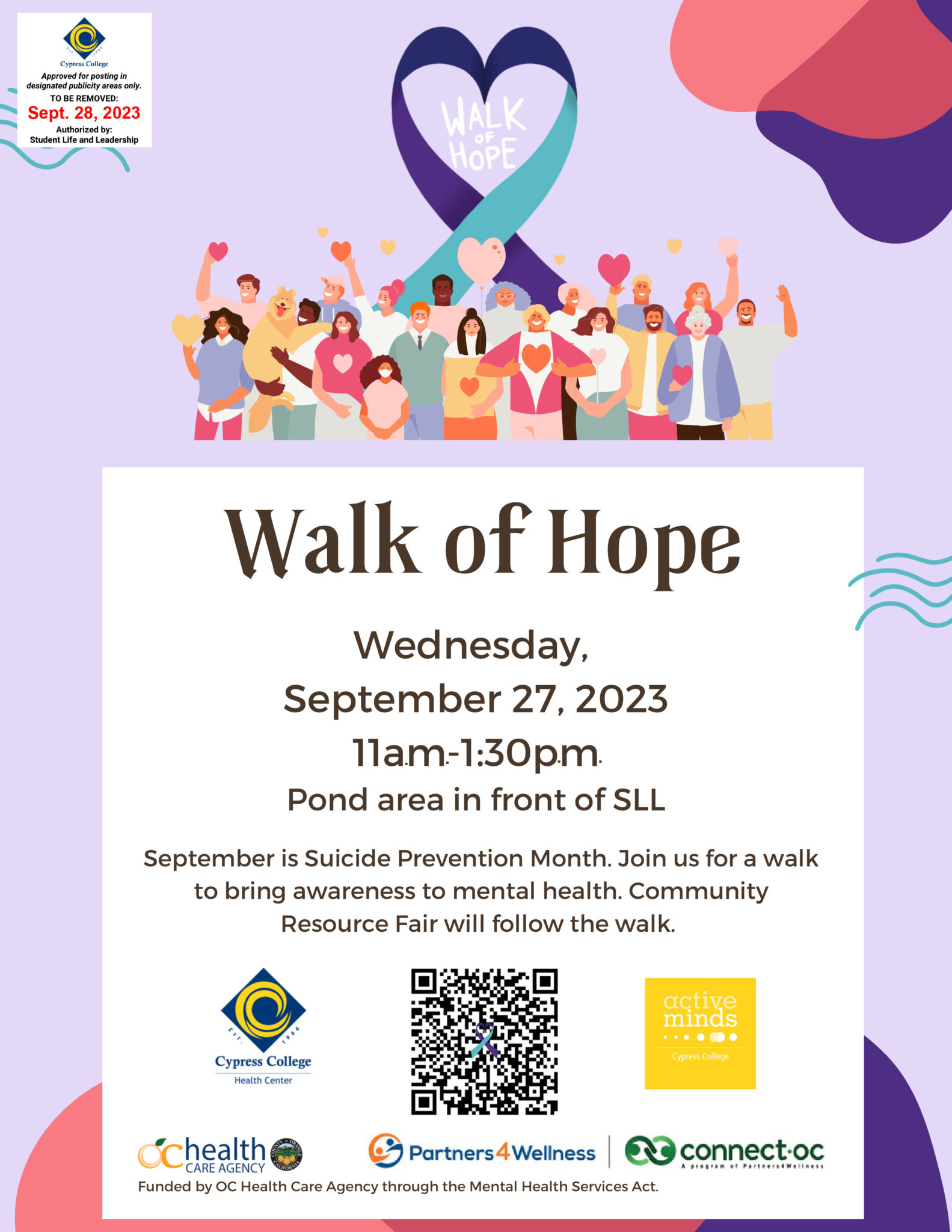Flyer for Walk of Hope event on September 27, 2023. All information is on web page.