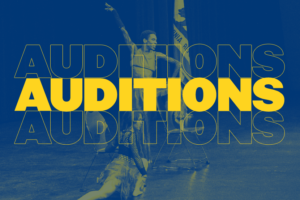Dancers on stage with the word "Auditions" written three times