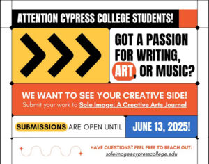A graphic made up of mostly primary colors, soliciting submissions for the English Department creative arts journal Sole Image, the details of which can be found in the body of this post.
