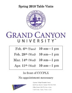 Grand Canyon University 2018 Table Visit flyer.