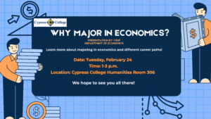 A flyer for an information session on majoring in economics, the details of which are in the body of this post.