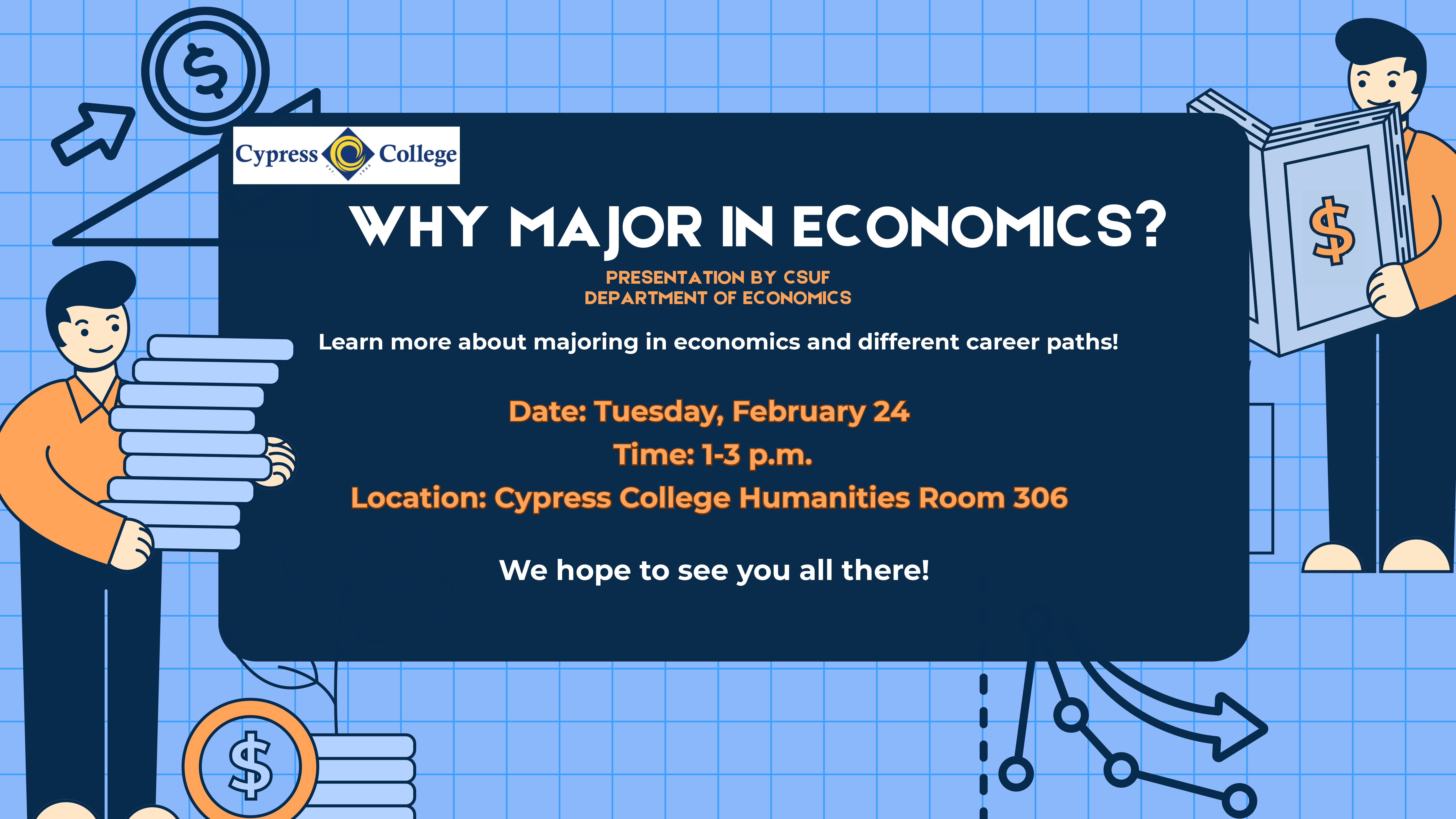 A flyer for an information session on majoring in economics, the details of which are in the body of this post.