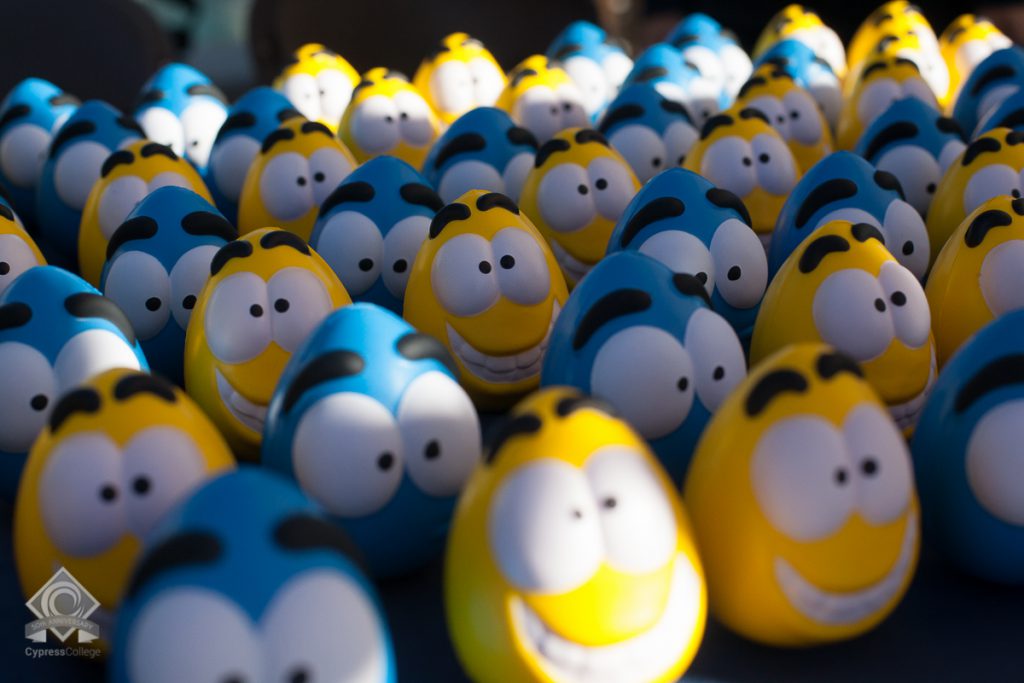 Blue and yellow smiling eggs