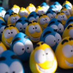 Blue and yellow smiling eggs