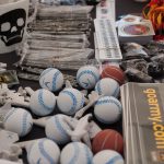 Sports promo items on display table