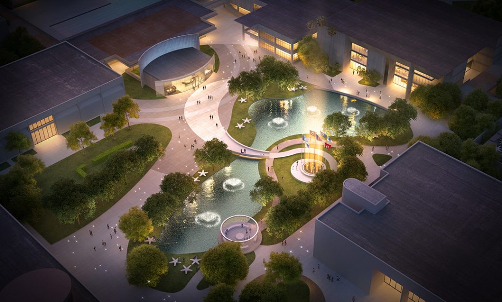 Rendering of Veterans Resource Center and Pond